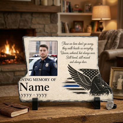 Personalized Police Officer Memorial Photo Slate Stone Thin Blue Line Keepsake - Image 2 | VNMGSREPR1-6IN-EHIEU_AI_0452 VNMGSREPR1-8IN-EHIEU_AI_0452