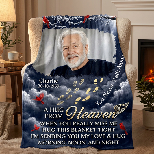 Personalized Memorial Photo Fleece Blanket - You Never Walk Alone Sympathy Gift for Loss - Image 2