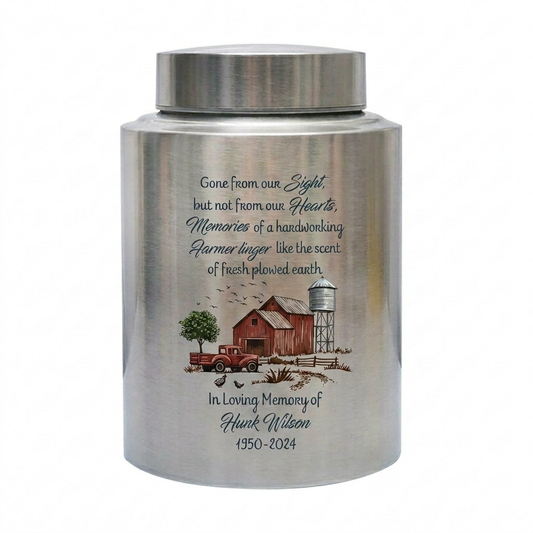 Personalized Farmer Stainless Steel UV Printed Cremation Ashes Holder for Grandpa Dad Husband Loss of Loved One Large 4 Color Container Memorial Keepsake Urn, Memorial Gift, In Loving Memory - Image 2