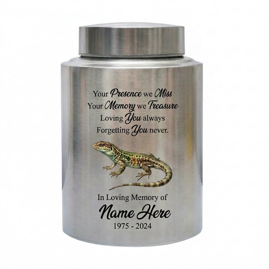 Personalized Iguana Lizard Gecko UV Printed Stainless Steel Remembrance Ash Urn for Adult Child Pet Reptile Lover Silver Black Gold Memorial Keepsake Urn, Memorial Gift, In Loving Memory - Image 2