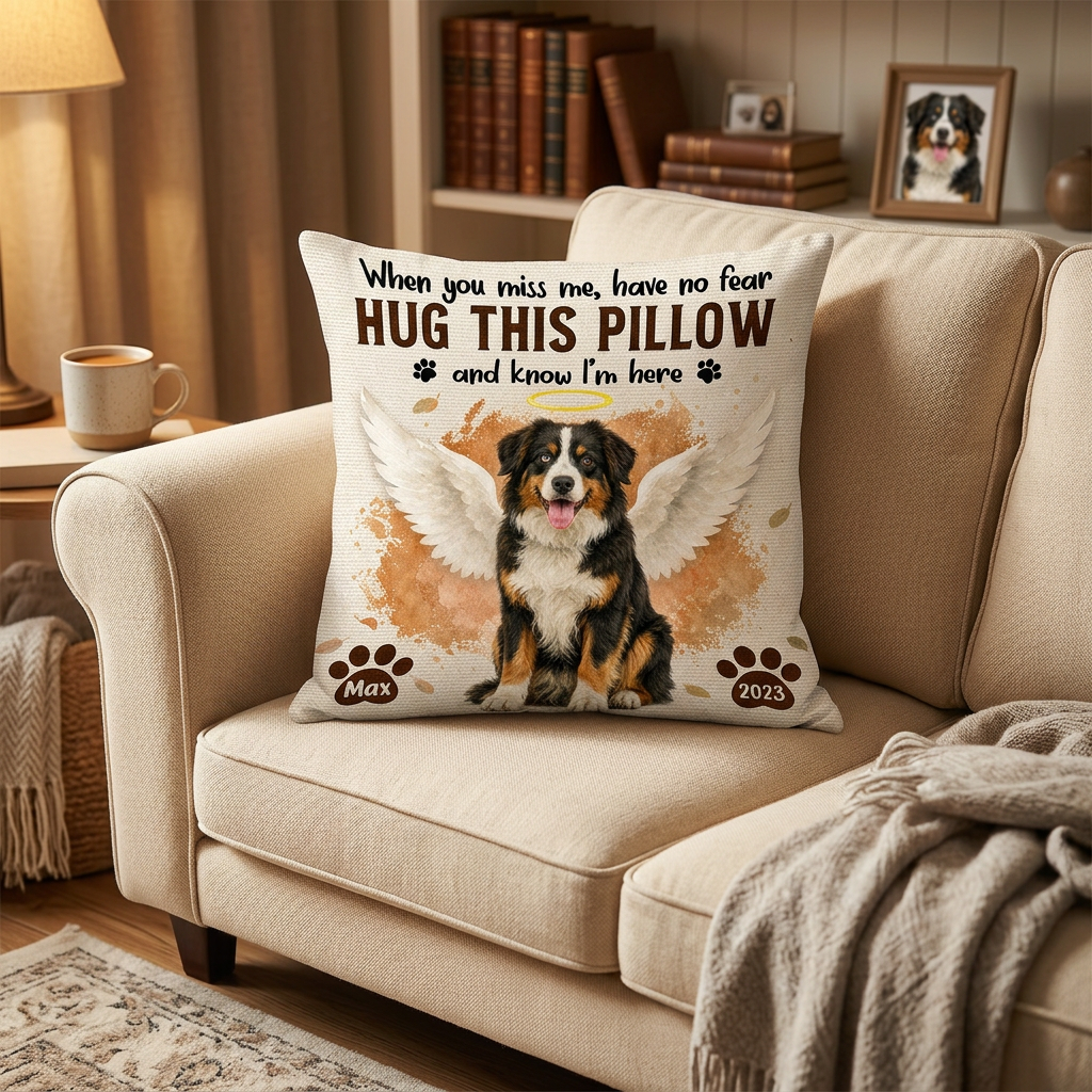 Personalized Pet Memorial Pillow with Photo - Angel Wings Dog Memorial Sympathy Gift for Pet Owners - Image 2