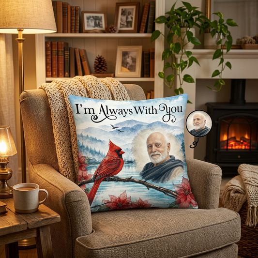 Personalized Memorial Photo Pillow with Cardinal - I'm Always With You Sympathy Keepsake Gift - Image 2