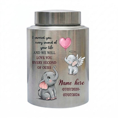 Personalized Baby Elephant Stainless Steel UV Printed Urn for Infant Child Boy Girl Loss, Bereaved Parents Grief Support, Memorial Keepsake Urn, Memorial Gift, In Loving Memory - Image 2