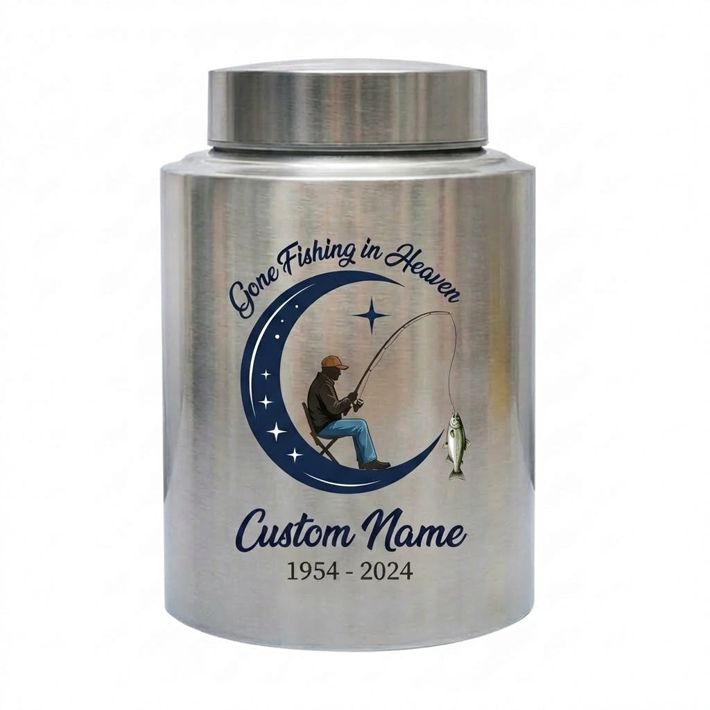 Personalized Gone Fishing in Heaven Bass Fisherman Stainless Steel Urn for Human Ashes Loss of Father Grandpa 5.9x3.9 7.5x5.1 Memorial Keepsake Urn, Memorial Gift, In Loving Memory - Image 2