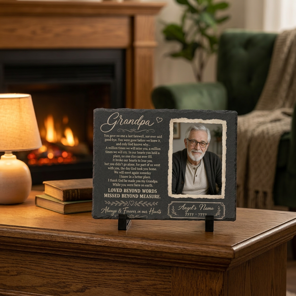 Personalized Grandpa Memorial Garden Stone – Slate Plaque for Loss of Grandfather - Image 2 | VNMGSREPR1-6IN-EHIEU_AI_0477 VNMGSREPR1-8IN-EHIEU_AI_0477