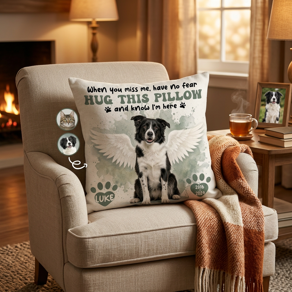 Personalized Pet Memorial Pillow with Photo - Custom Dog Cat Angel Wings Remembrance Gift - Image 2