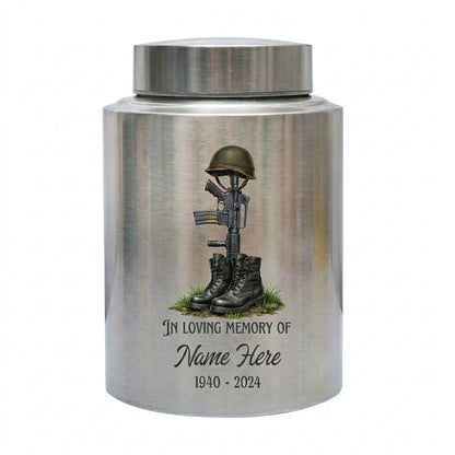 Personalized US Army Veteran Military Stainless Steel Cremation Urn for Ashes Customizable Service Member Tribute Honoring Heroes Large Size Memorial Keepsake Urn, Memorial Gift, In Loving Memory - Image 2
