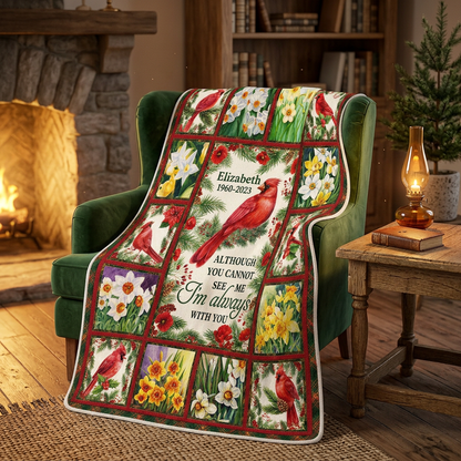 Personalized Cardinal Memorial Fleece Blanket - Sympathy Gift for Loss of a Loved One - Image 2
