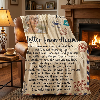 Personalized Memorial Photo Fleece Blanket - Letter From Heaven Sympathy Gift for Family - Image 2