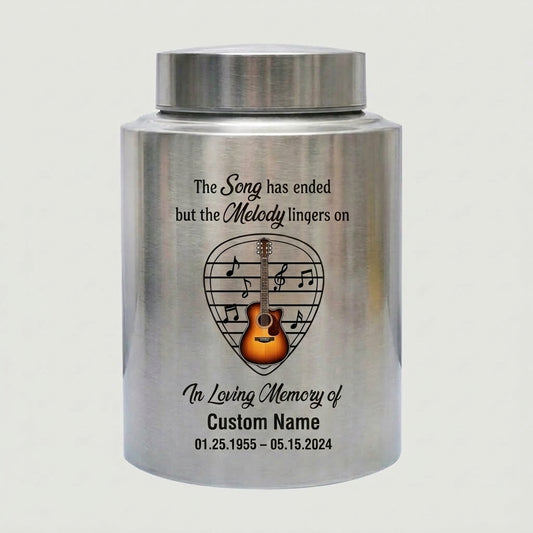 Personalized Adult Musician Theme UV Printed Metal Cremation Urn for Ashes, Music Lover Bereavement Ash Holder for Loss of Family Member, Memorial Keepsake Urn, Memorial Gift, In Loving Memory - Image 2