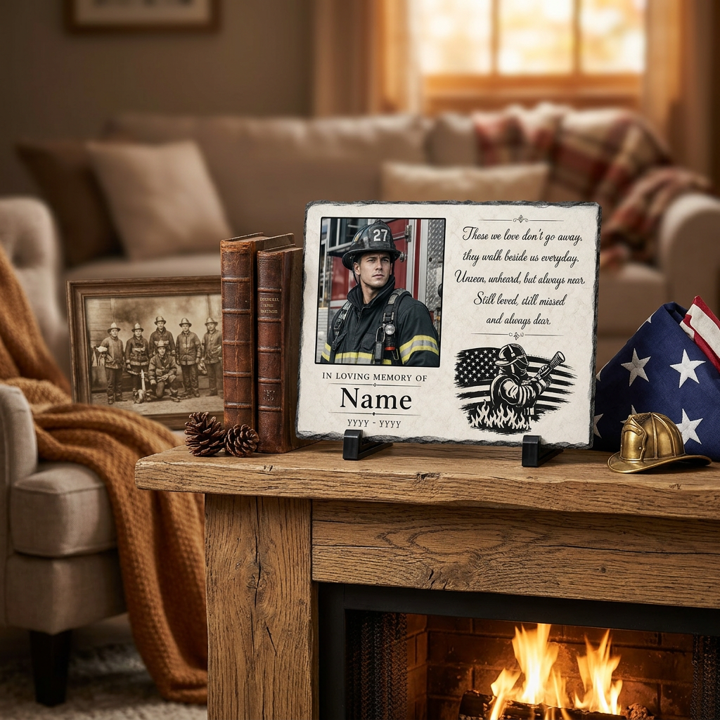 Personalized Firefighter Memorial Photo Stone – In Loving Memory of a Firefighter - Image 2 | VNMGSREPR1-6IN-EHIEU_AI_0482 VNMGSREPR1-8IN-EHIEU_AI_0482