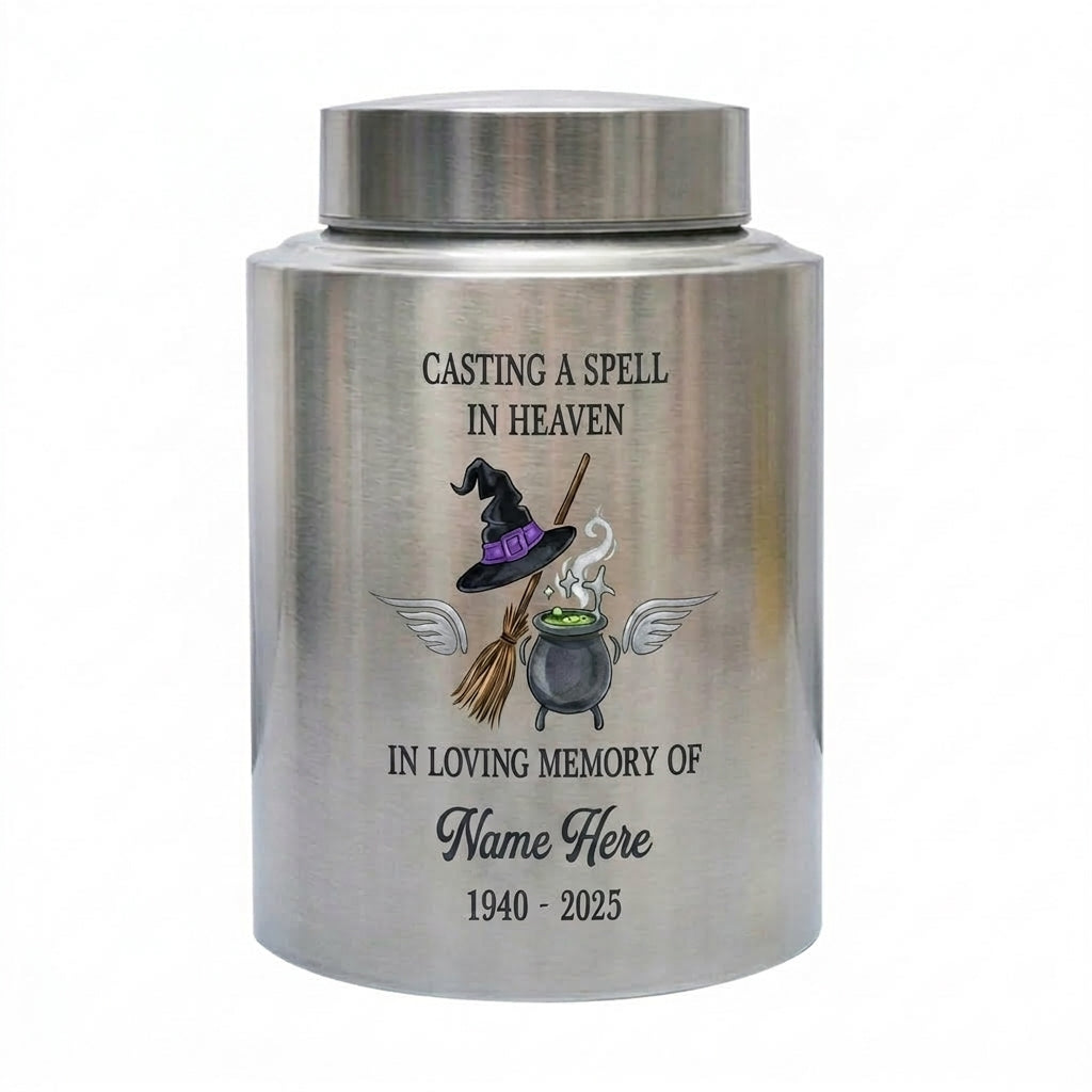 Personalized Witchcraft Lover Memorial UV Printed Stainless Steel Urn for Adult Human Ashes Casting A Spell Wiccan Pagan Bereavement Memorial Keepsake Urn, Memorial Gift, In Loving Memory - Image 2
