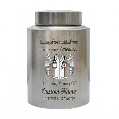 Personalized Doctor Medical Symbol Stainless Steel Cremation Urn For Human Ashes Funeral Tribute Nurse Healthcare Staff Sympathy Memorial Keepsake Urn, Memorial Gift, In Loving Memory - Image 2