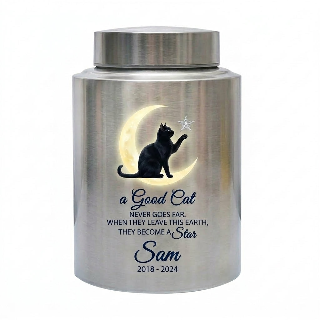 Personalized Cat Memorial Stainless Steel Urn for Pet Ashes, Sympathy Gifts for Cat Lovers, Custom Name and Date, Small and Large Sizes, Memorial Keepsake Urn, Memorial Gift, In Loving Memory - Image 2