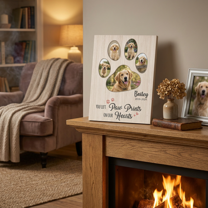 Personalized Dog Memorial Canvas Paw Prints On Our Hearts Pet Loss Gift - Image 2