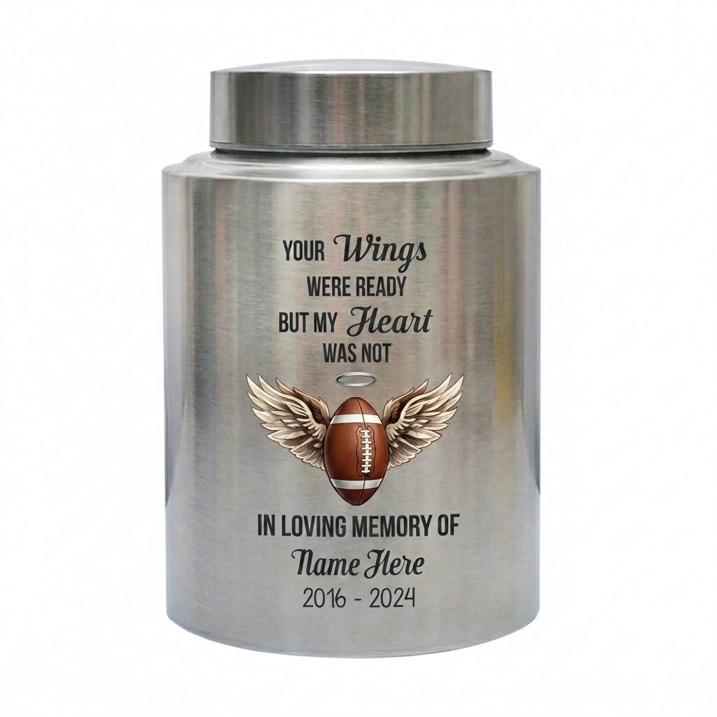 Personalized American Football UV Printed Stainless Steel Urn for Loss of Sports Fan Player Bereavement Remembrance 2 Sizes Memorial Keepsake Urn, Memorial Gift, In Loving Memory - Image 2