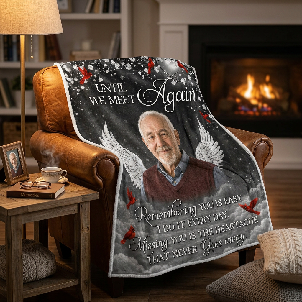 Personalized Photo Memorial Fleece Blanket - Until We Meet Again Cardinal Sympathy Gift - Image 2