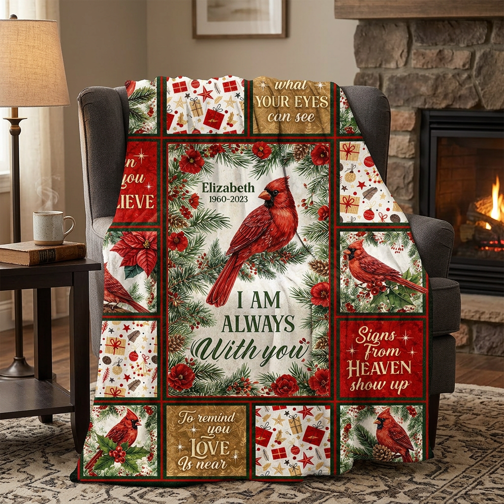 Personalized Cardinal Memorial Fleece Blanket - Christmas Sympathy Gift for Loss of Loved One - Image 2