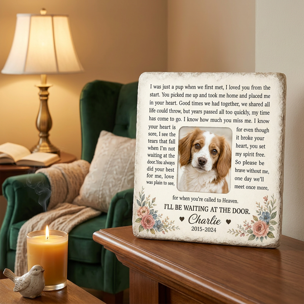 Personalized Dog Memorial Garden Stone – I Will Be Waiting at the Door Gift - Image 2 | VNMGSREPR1-6IN-EHIEU_AI_0410 VNMGSREPR1-8IN-EHIEU_AI_0410