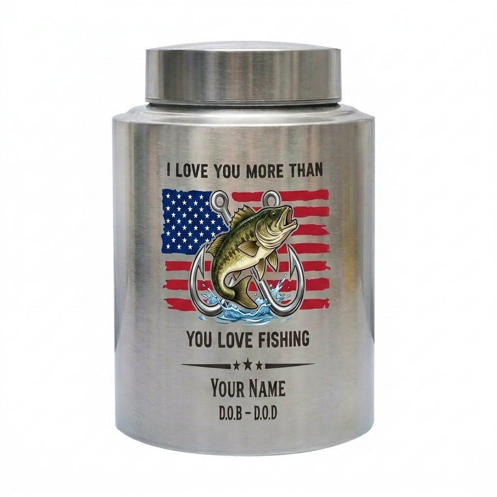 Personalized Bass Fishing Cremation Urn for Human Ashes Stainless Steel Fisherman Dad Grandpa Husband Funeral Remembrance Large Adult Size Memorial Keepsake Urn, Memorial Gift, In Loving Memory - Image 2