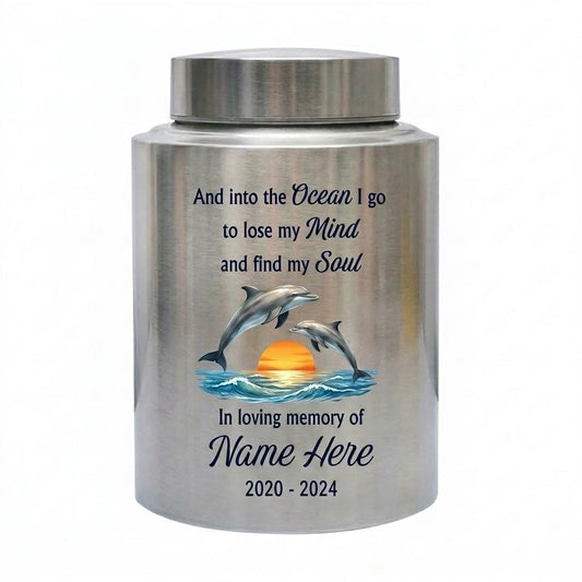 Personalized Dolphin Ocean Stainless Steel Cremation Urn for Adult Male Female Mom Dad, Large UV Print Decorative Funeral Ashes Container, Memorial Keepsake Urn, Memorial Gift, In Loving Memory - Image 2