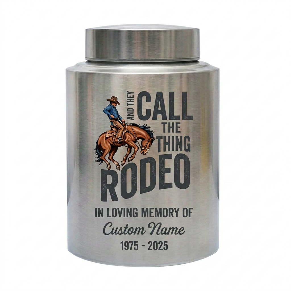 Personalized Western Cowboy Rodeo Bucking Bronco Stainless Steel Urn for Adult Human Ashes Father Husband Funeral Tribute Large Small Memorial Keepsake Urn, Memorial Gift, In Loving Memory - Image 2