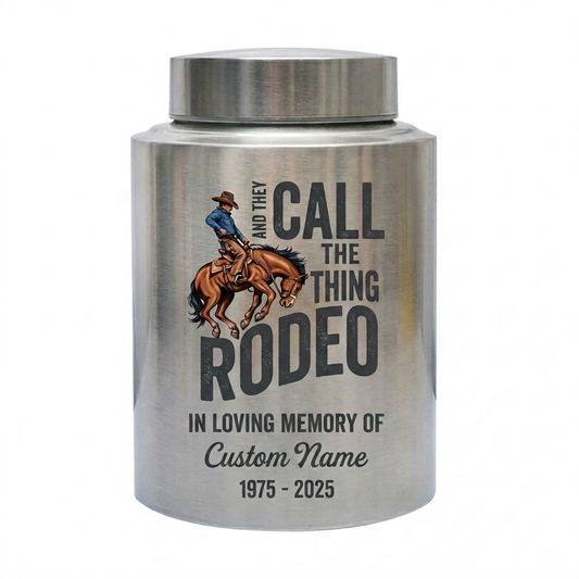 Personalized Western Cowboy Rodeo Bucking Bronco Stainless Steel Urn for Adult Human Ashes Father Husband Funeral Tribute Large Small Memorial Keepsake Urn, Memorial Gift, In Loving Memory - Image 2