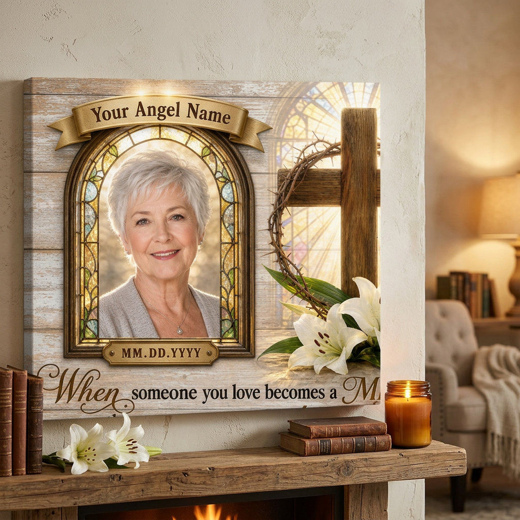 Personalized Memorial Cross Photo Wall Canvas Custom In Loving Memory Christian Sympathy Gift - Image 2