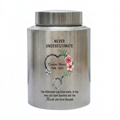 Personalized Nurse Medical Worker Stainless Steel Urn for Human Ashes Never Underestimate Difference Made Quote Appreciation Sympathy Tribute Memorial Keepsake Urn, Memorial Gift, In Loving Memory - Image 2