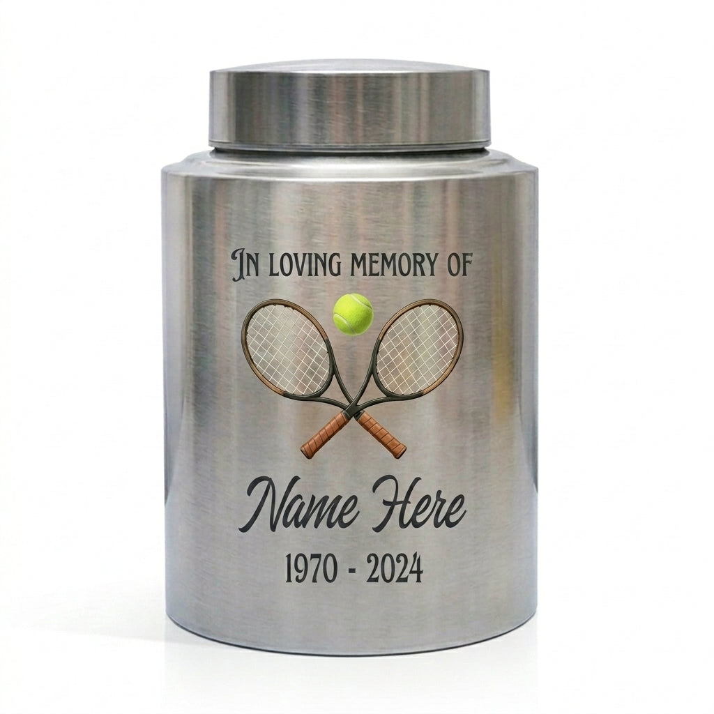Personalized Tennis Stainless Steel Large Cremation Urn for Human Ashes Sports Fan Athlete Loss Remembrance Custom Name and Dates, Memorial Keepsake Urn, Memorial Gift, In Loving Memory - Image 2
