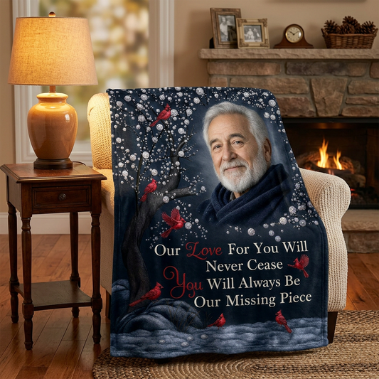 Personalized Photo Memorial Fleece Blanket with Cardinals - Sympathy Gift for Loss of Loved One - Image 2