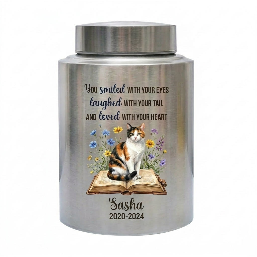Personalized Pet Dog Cat Loss Stainless Steel Decorative Urn for Ashes Smiled With Your Eyes Quote Large Small Bereavement Memorial Keepsake Urn, Memorial Gift, In Loving Memory - Image 2