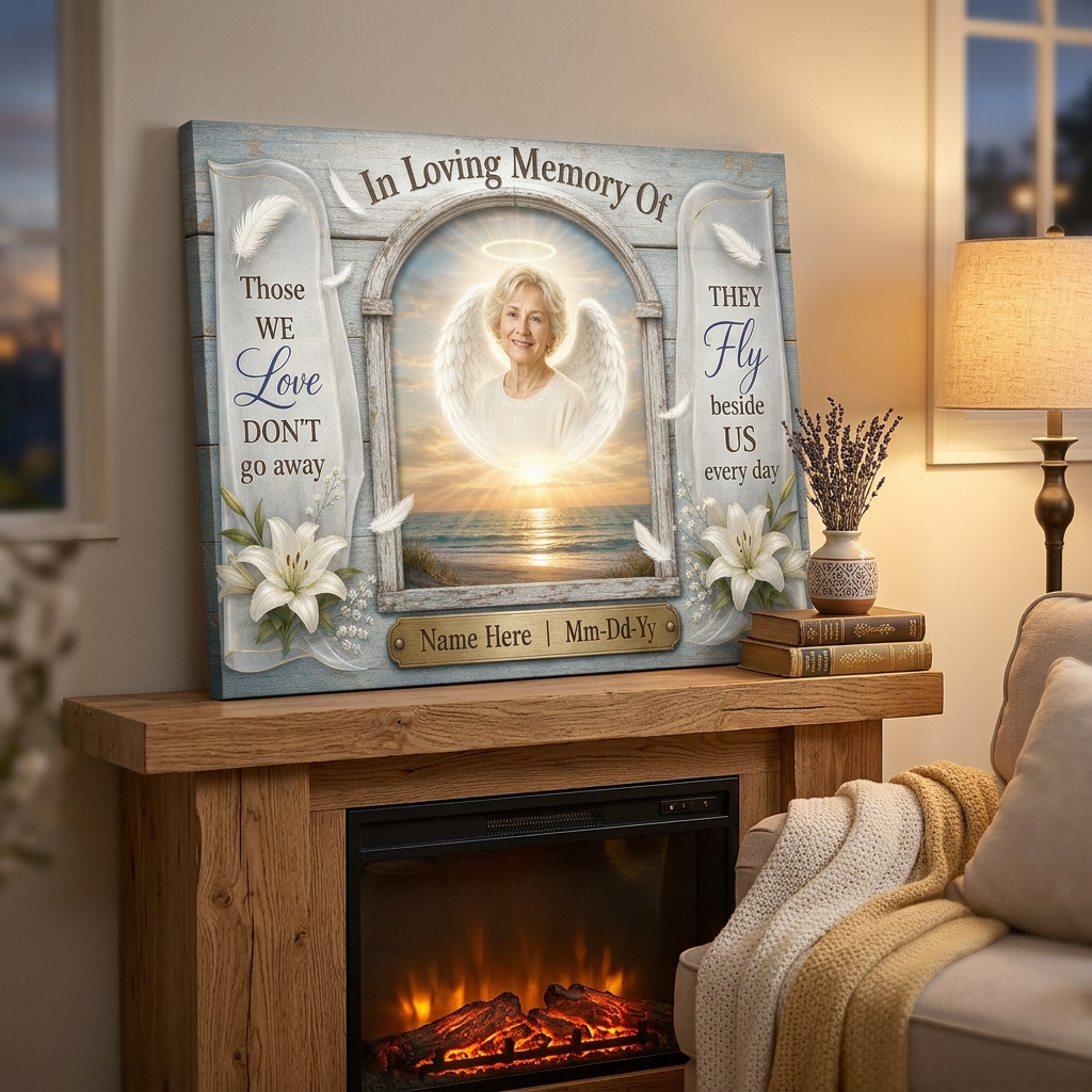 Personalized In Memory Angel Wings Memorial Wall Canvas Sympathy Gift For Loss Of A Loved One - Image 2