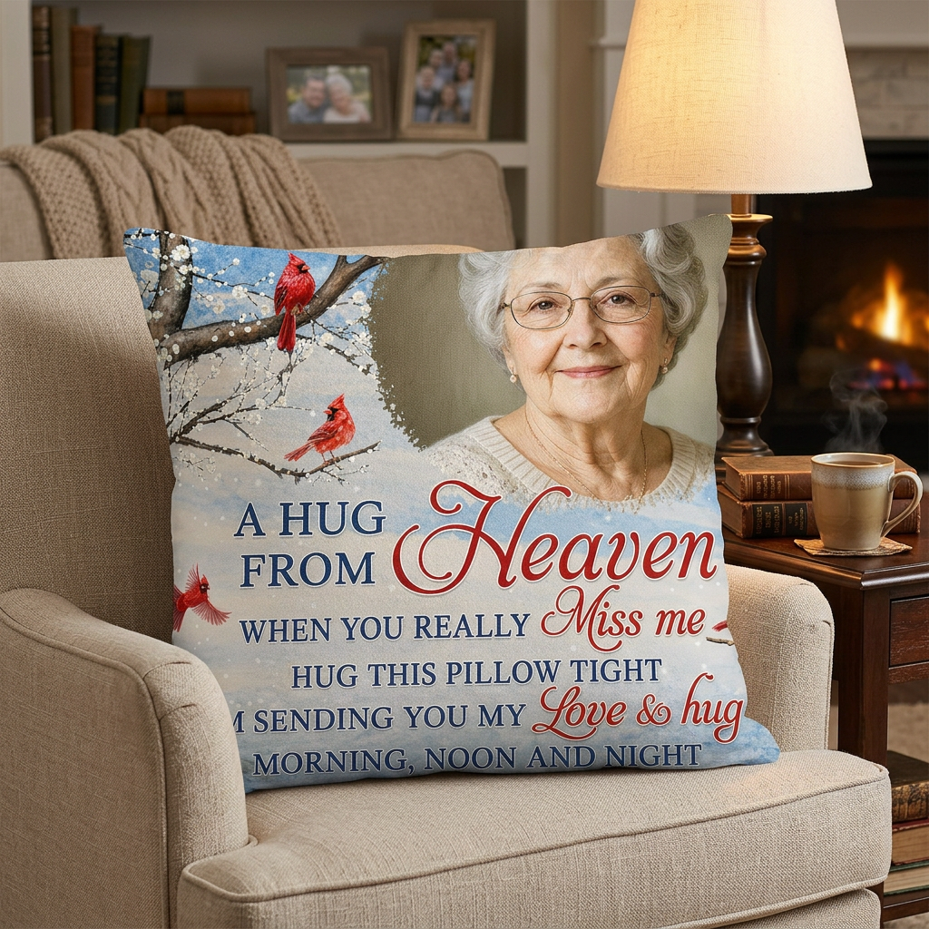 Personalized Photo Memorial Pillow A Hug From Heaven Cardinal Sympathy Gift for Loss of Loved One - Image 2
