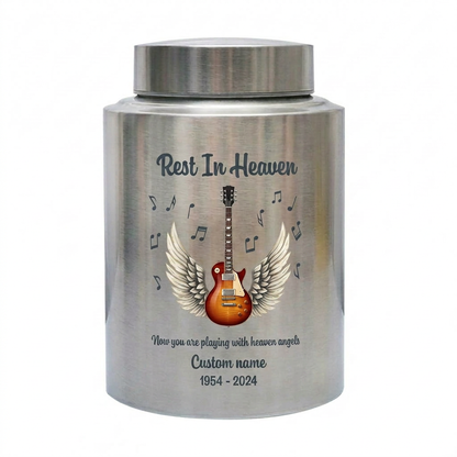 Personalized Guitar Music Lovers Stainless Steel Funeral Cremation Vault For Musician Guitarist Adult Male Female Remains Small And Large Sizes Memorial Keepsake Urn, Memorial Gift, In Loving Memory - Image 2