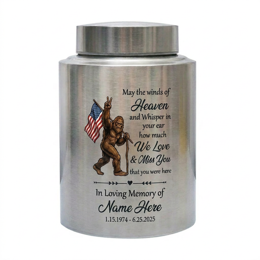 Personalized Bigfoot Sasquatch UV Print Stainless Steel Urn for Men Women Outdoorsman Bereavement Adult Human Ashes 2 Sizes 4 Colors Memorial Keepsake Urn, Memorial Gift, In Loving Memory - Image 2