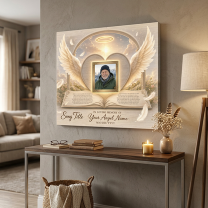 Personalized Memorial Wall Canvas Heart Angel Wings Halo Custom Song Lyric Sympathy Gift - Image 2