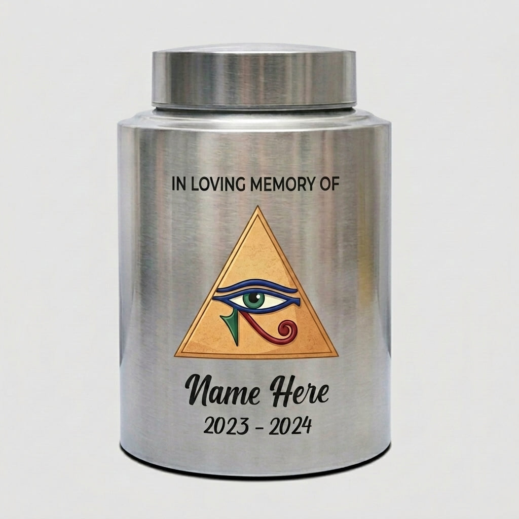 Personalized Eye of Horus Hamsa Hand Evil Eye Large Stainless Steel Cremation Urn for Human Ashes Spiritual Tribute 2 Sizes Memorial Keepsake Urn, Memorial Gift, In Loving Memory - Image 2