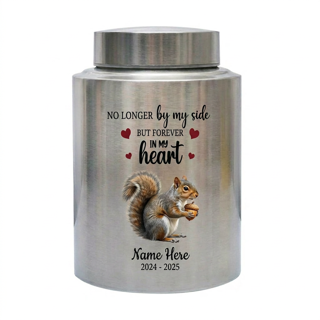 Personalized Squirrel Stainless Steel Cremation Urn for Human Ashes, Pet Loss Custom UV Print Container, No Longer By My Side Quote, Memorial Keepsake Urn, Memorial Gift, In Loving Memory - Image 2
