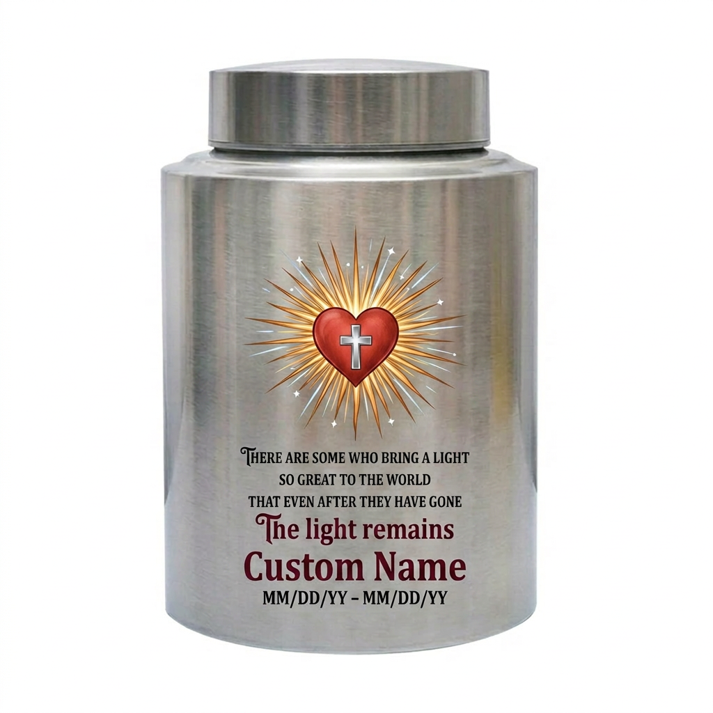 Personalized Christian Heart and Jesus Cross Stainless Steel UV Printed Funeral Urn For Adult Human Ashes Silver Black Gold Red Memorial Keepsake Urn, Memorial Gift, In Loving Memory - Image 2