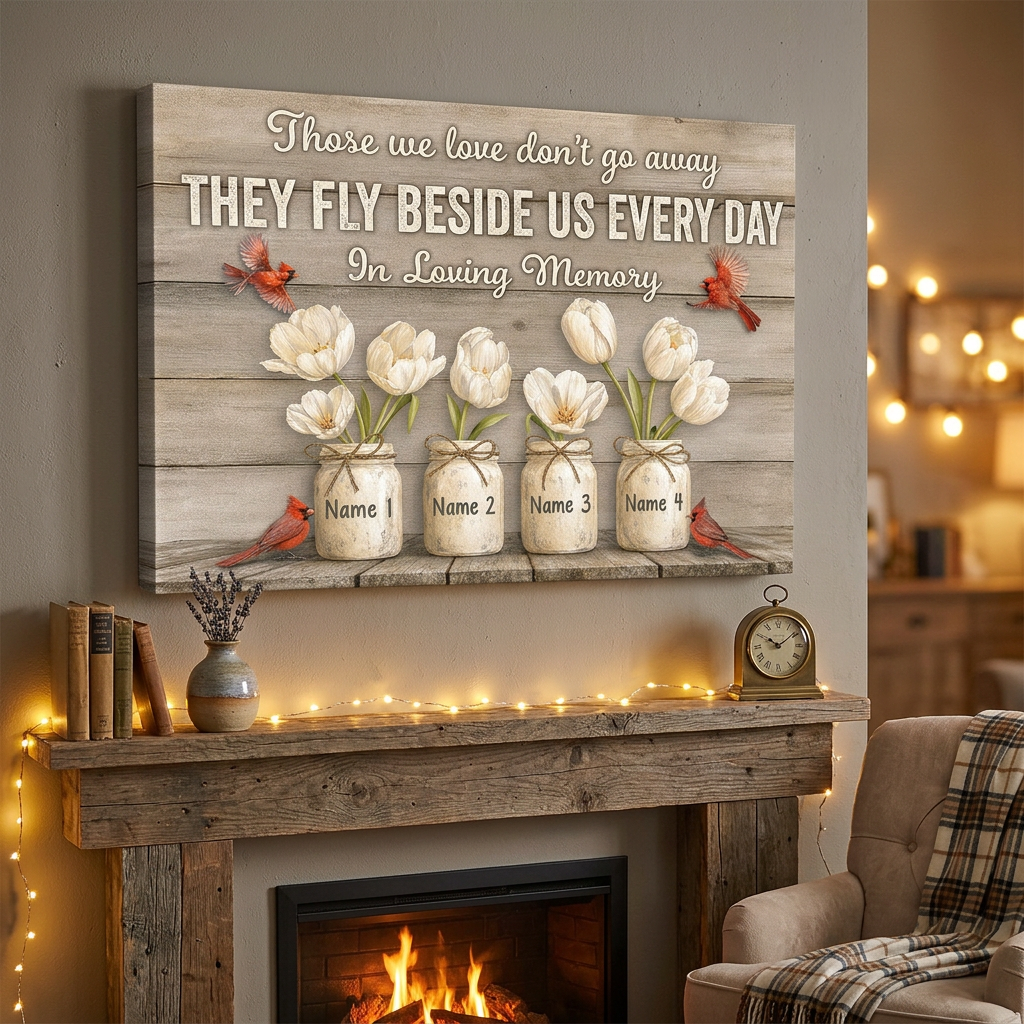 Personalized Cardinal Memorial Canvas Wall Art With Names for Loss of Loved One Remembrance - Image 2