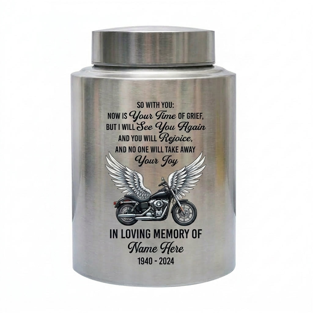 Personalized Motorcycle Riding in Heaven Stainless Steel Cremation Ashes Holder for Dad Brother Biker Condolence Bereavement Present Memorial Keepsake Urn, Memorial Gift, In Loving Memory - Image 2