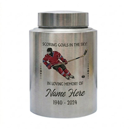 Personalized Ice Hockey UV Printed Stainless Steel Sports Fan Player Loss Funeral Ashes Display For Home Mantel Large And Small Memorial Keepsake Urn, Memorial Gift, In Loving Memory - Image 2
