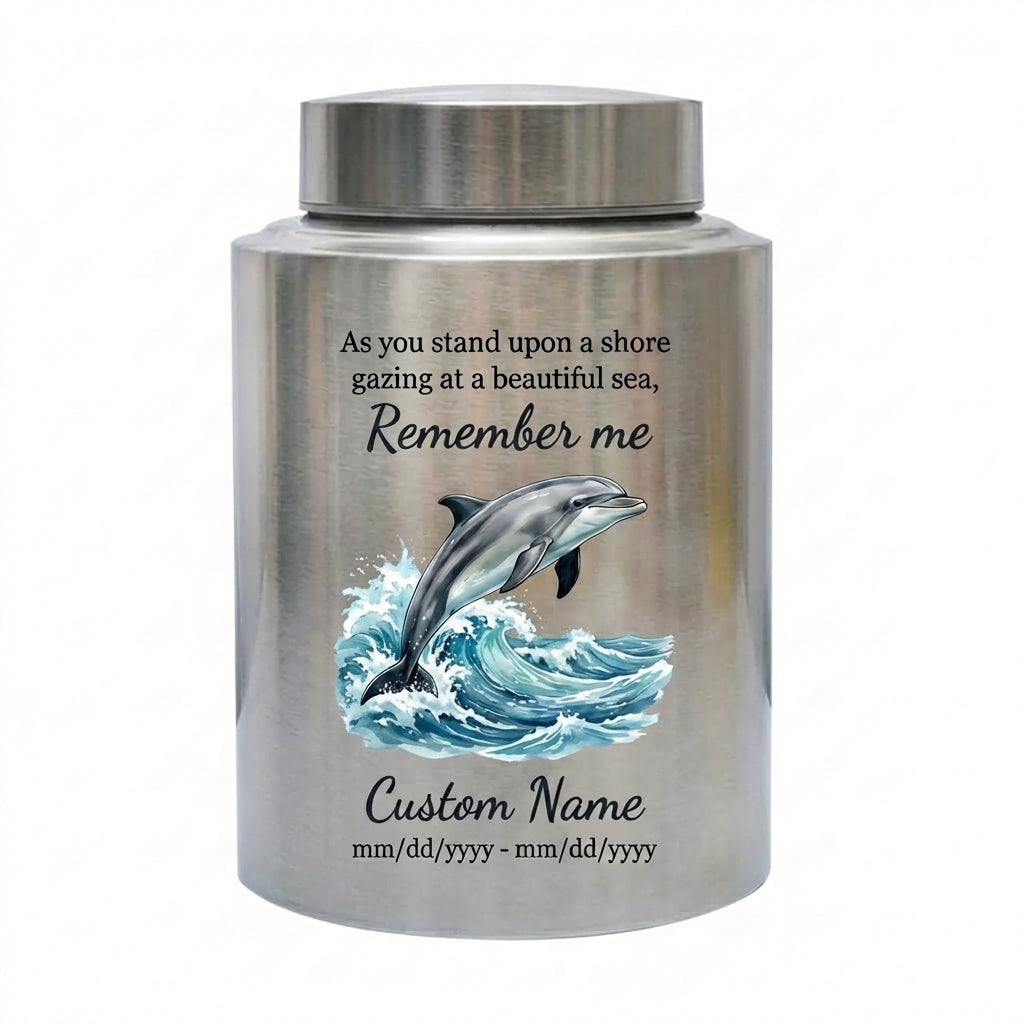 Personalized Dolphin Ocean Beach Themed UV Printed Metal Funeral Ash Container For Mom Dad Adult Male Female Large Cremation Memorial Keepsake Urn, Memorial Gift, In Loving Memory - Image 2