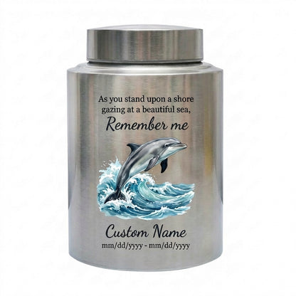 Personalized Dolphin Ocean Beach Themed UV Printed Metal Funeral Ash Container For Mom Dad Adult Male Female Large Cremation Memorial Keepsake Urn, Memorial Gift, In Loving Memory - Image 2