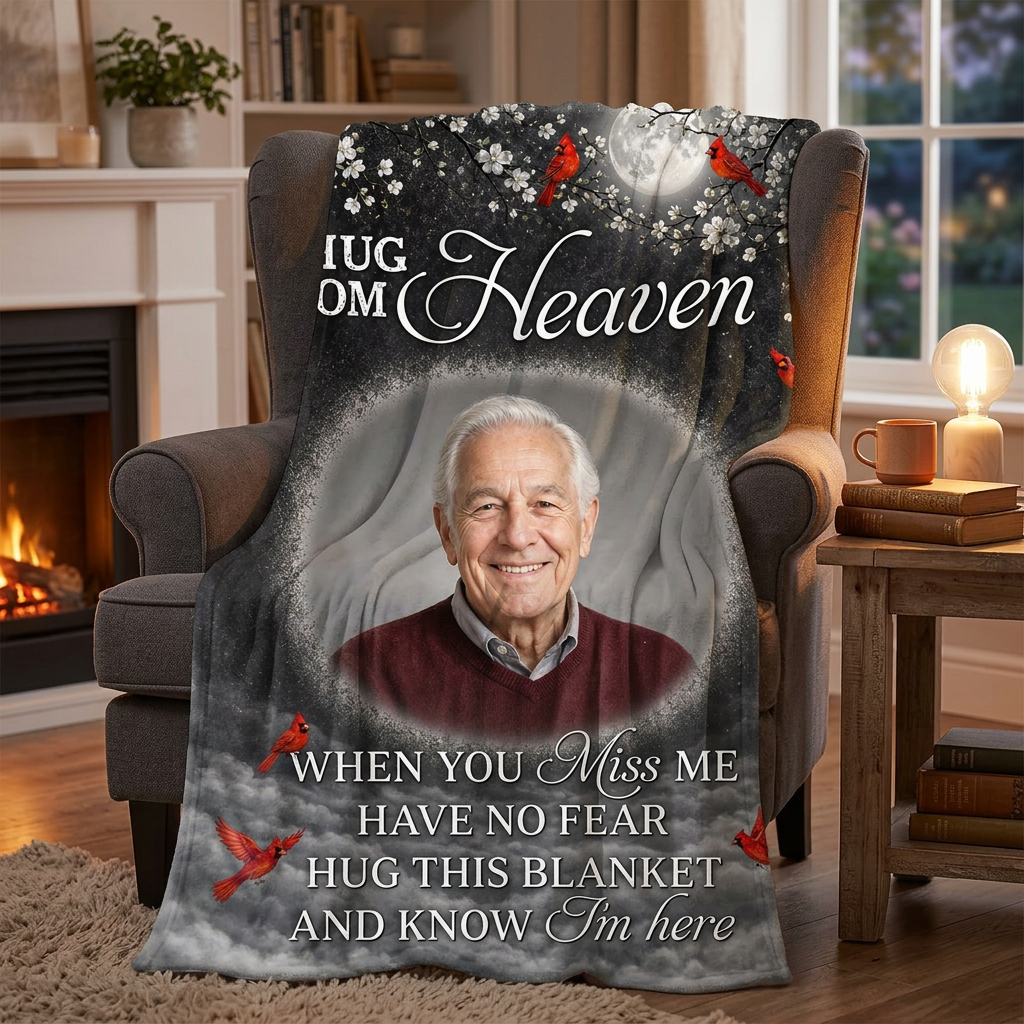 Personalized Photo Memorial Fleece Blanket - A Hug From Heaven Cardinal Sympathy Gift for Dad - Image 2