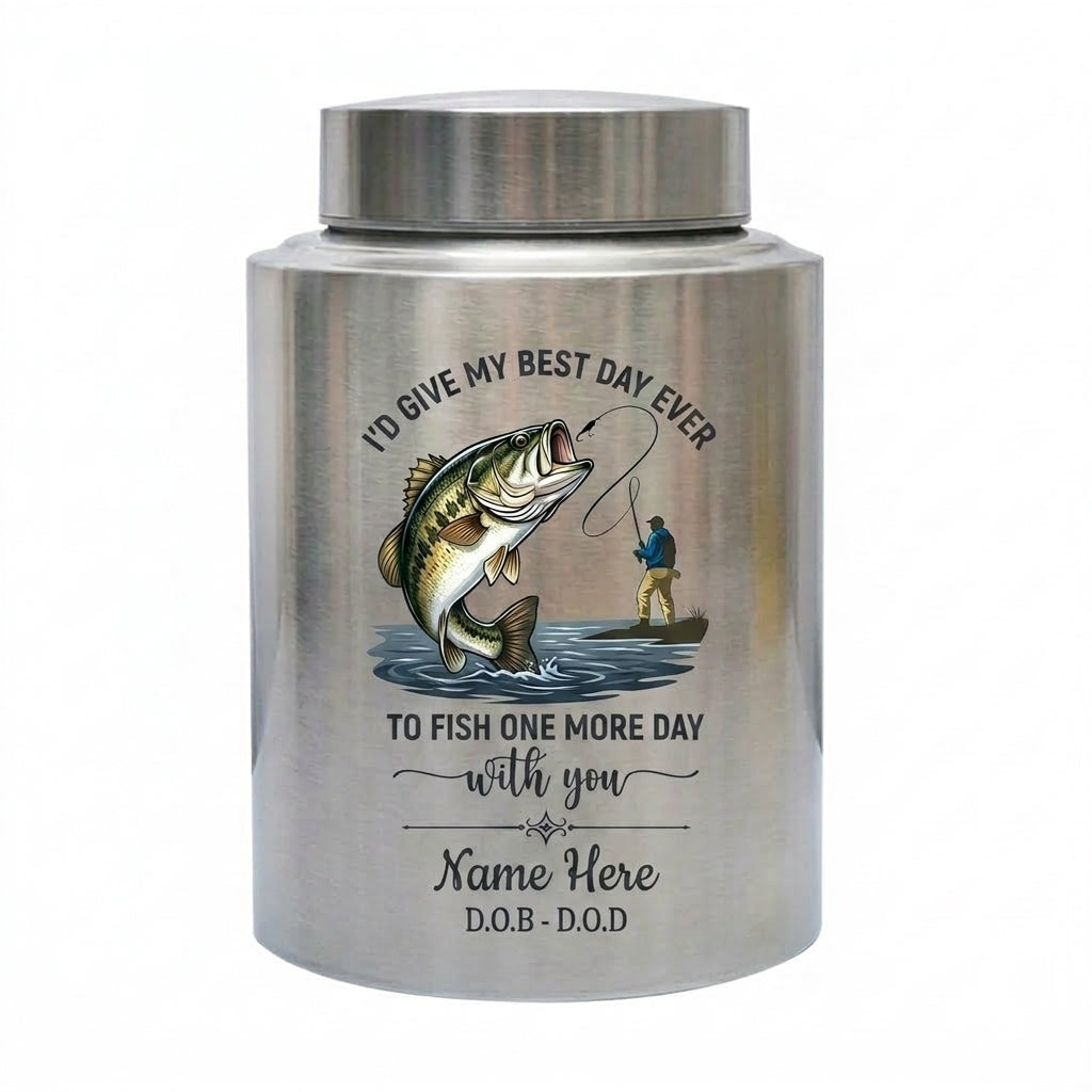 Personalized Bass Fishing Fisherman Stainless Steel UV Print For Dad Grandpa Husband Fishing Lover Bereavement Tribute Custom Name Dates Memorial Keepsake Urn, Memorial Gift, In Loving Memory - Image 2