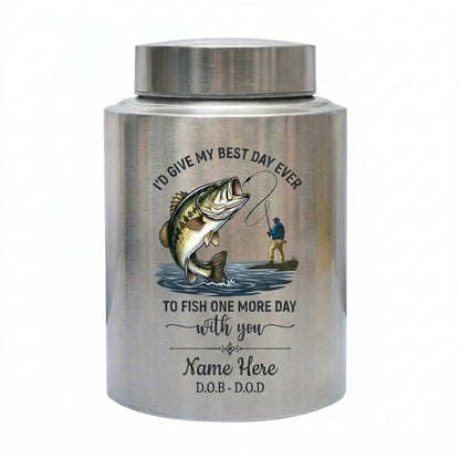 Personalized Bass Fishing Fisherman Stainless Steel UV Print For Dad Grandpa Husband Fishing Lover Bereavement Tribute Custom Name Dates Memorial Keepsake Urn, Memorial Gift, In Loving Memory - Image 2