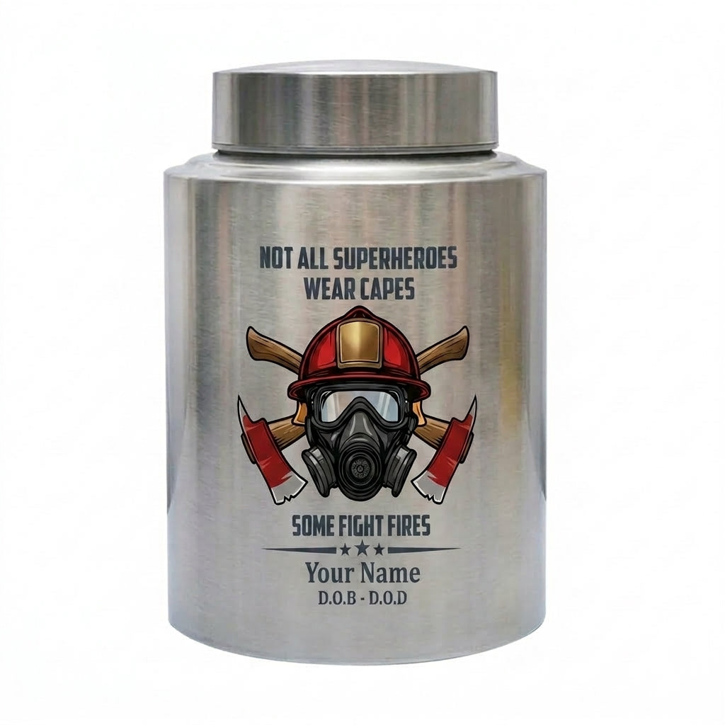 Personalized Firefighter Superheroes Wear Capes Large Stainless Steel Cremation Urn For Adult Human Ashes First Responder Tribute Memorial Keepsake Urn, Memorial Gift, In Loving Memory - Image 2