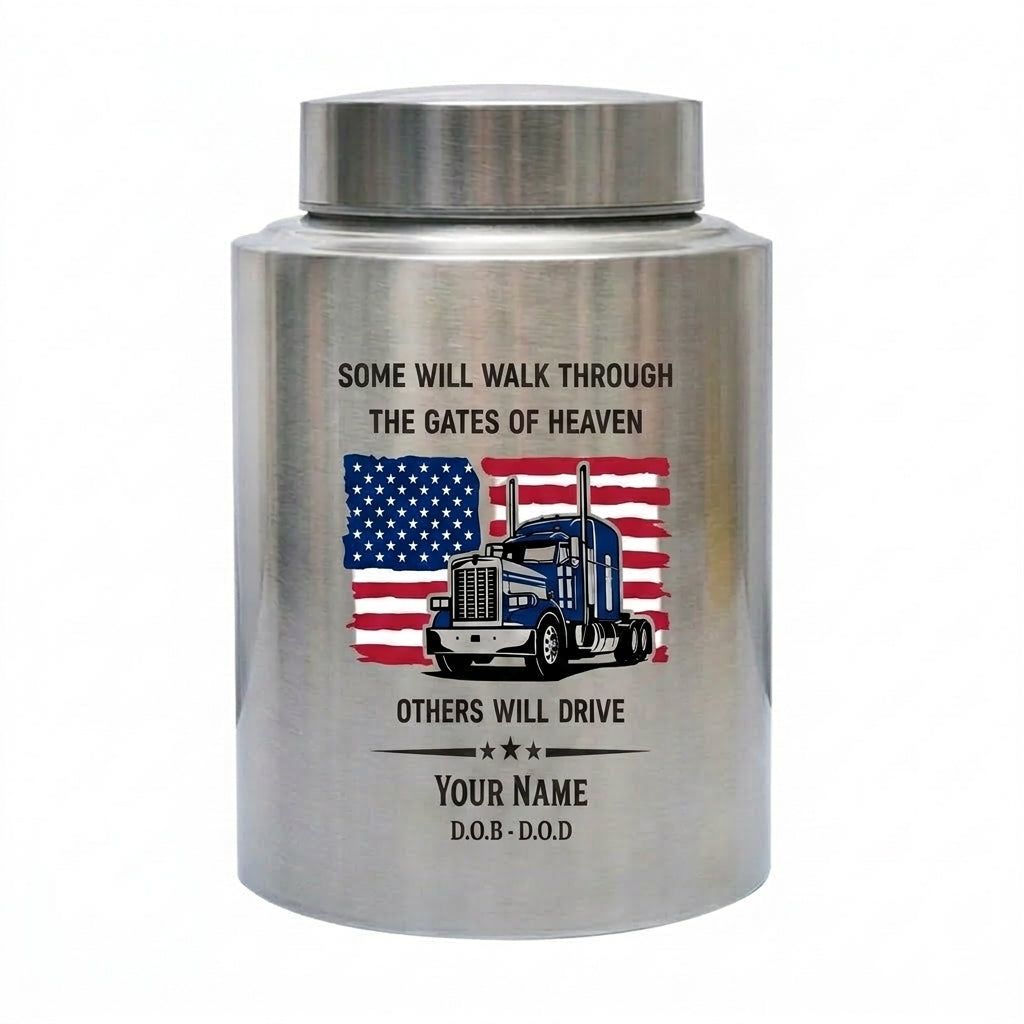 Personalized Semi Truck Angel Wings Stainless Steel Cremation Urn for Truck Driver Dad Male, 2 Sizes, Funeral Bereavement Tribute, Memorial Keepsake Urn, Memorial Gift, In Loving Memory - Image 2